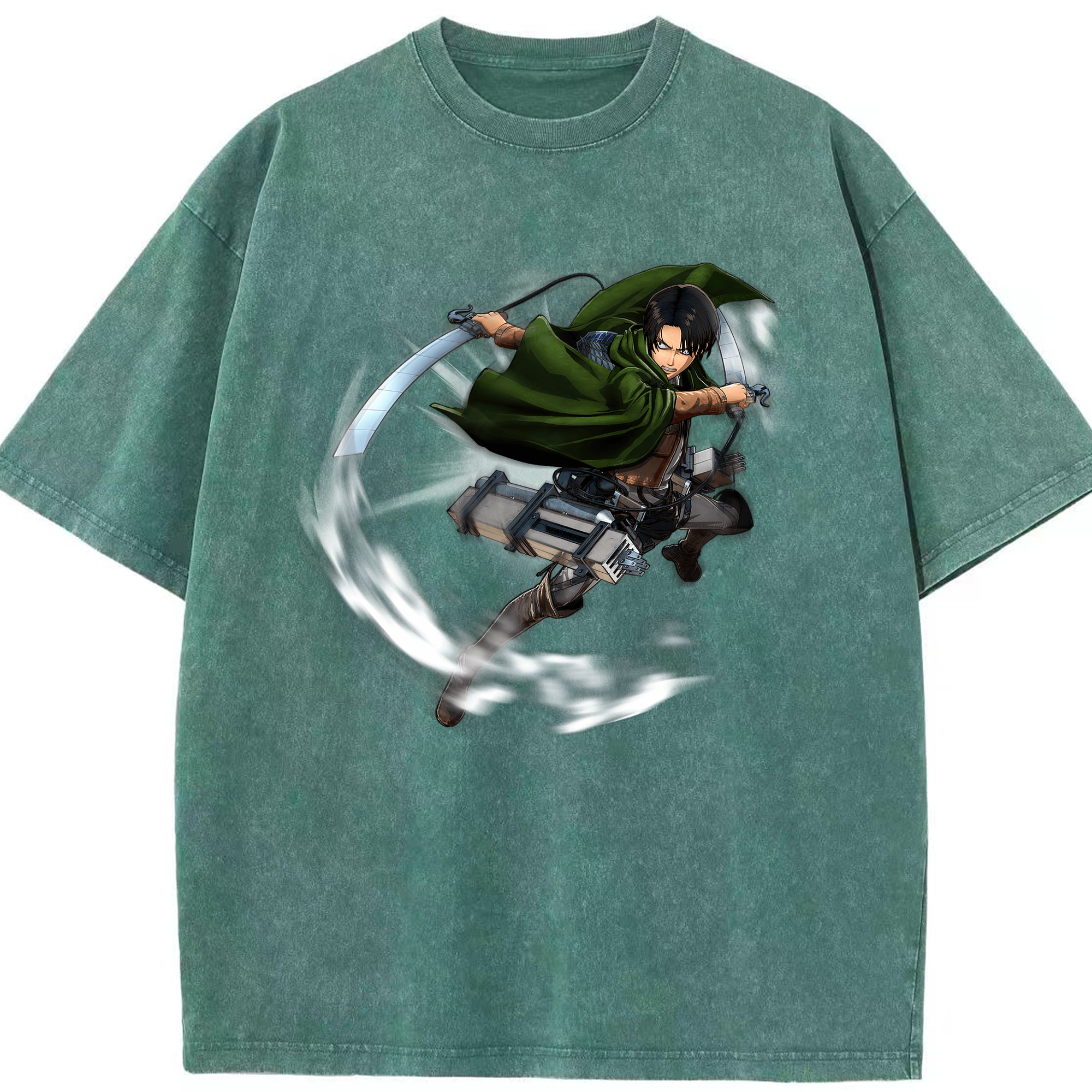 （画像用） 進撃の巨人 リヴァイ·アッカーマン Attack on Titan Levi Ackerman 綿100% ヴィンテージ風 半袖Tシャツ（フロントプリント）